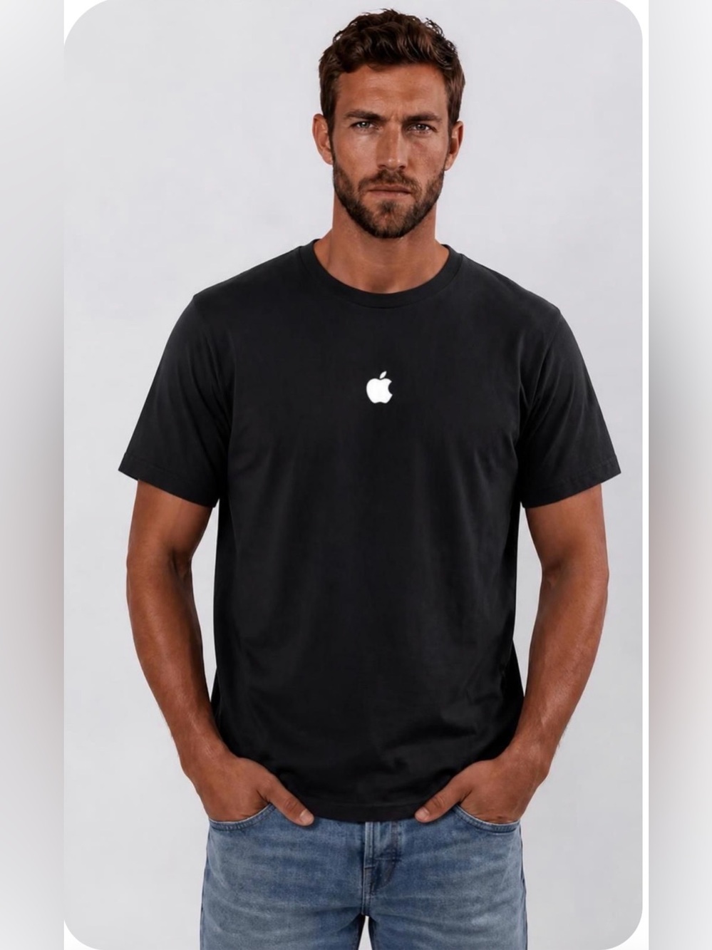 American Apparel Black Short Sleeve Tee with White Apple Logo XL